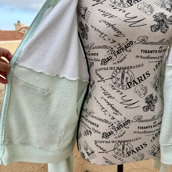 Wildfox Essentials mint green white blocked marquis zip hoodie sweater S small - Picture 5 of 12